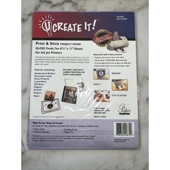 2004 U Create It Ink Jet Printers Greeting Cards/Print & Stick Project Paper New - Picture 5 of 5